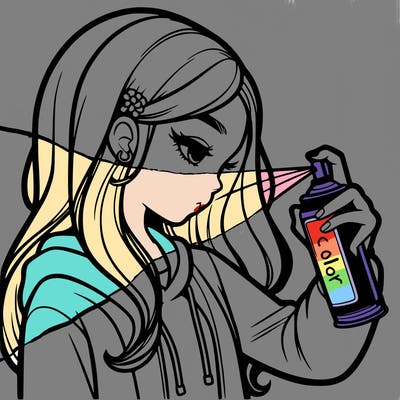 a realistic girl spray painting