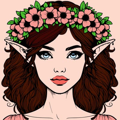 realistic female elf with flower crown
