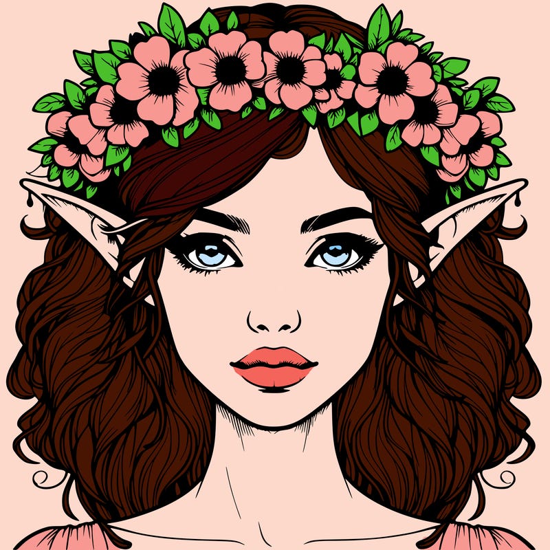 realistic female elf with flower crown