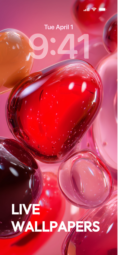 Tela de bloqueio do iPhone mostrando um papel de parede animado abstrato vermelho de alta qualidade