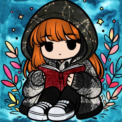 girl in oversized hoodie reading a book