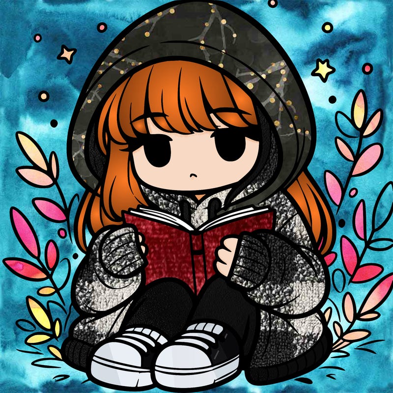 girl in oversized hoodie reading a book