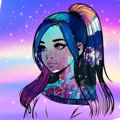 realistic girl with a high ponytail