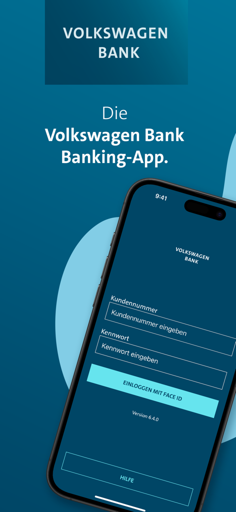 Volkswagen Bank Banking - Anmeldebildschirm der Volkswagen Bank Banking App mit Feldern für Kundennummer und Passwort