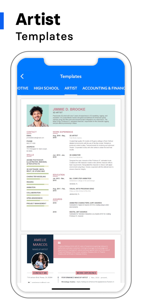 AI Resume Creator: CV Builder - AI履歴書作成アプリで、クリエイティブなプロフェッショナル向けのアーティスト履歴書テンプレート。