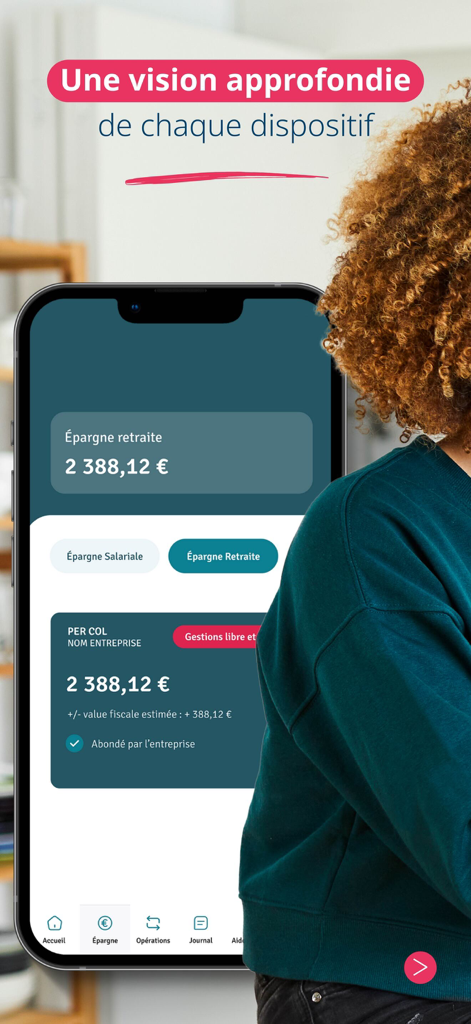 Mon Epargne - Application Amundi montrant les détails de l'épargne retraite et des contributions de l'employeur