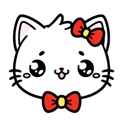 kawaii cat with a bow tie hanging from his ear
