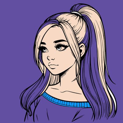 realistic girl with a high ponytail