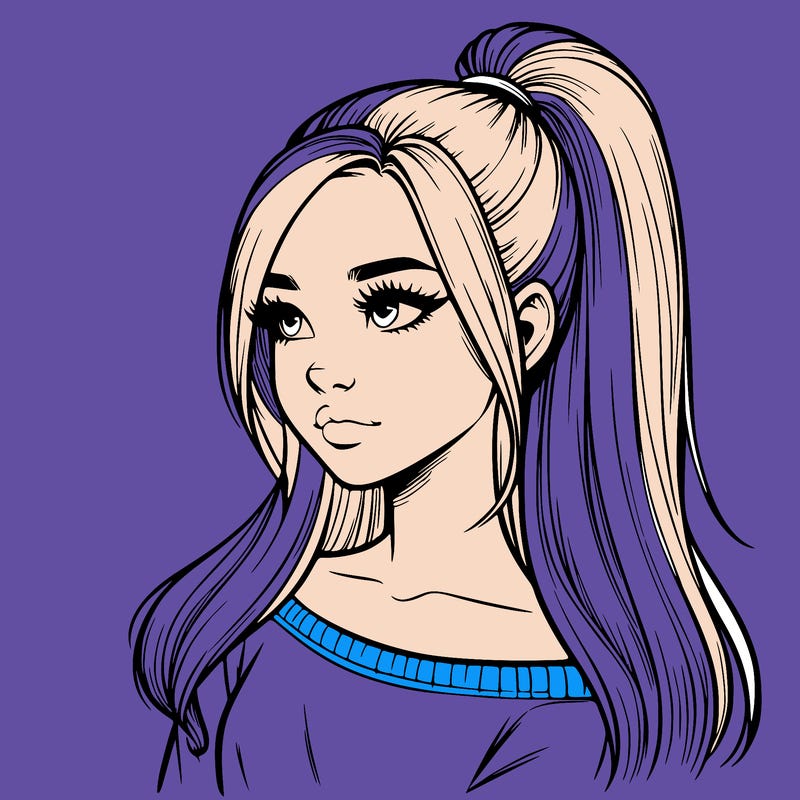 realistic girl with a high ponytail