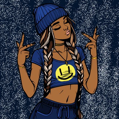 realistic teenage girl with braids and a beanie and crop top doing 🫶🏼