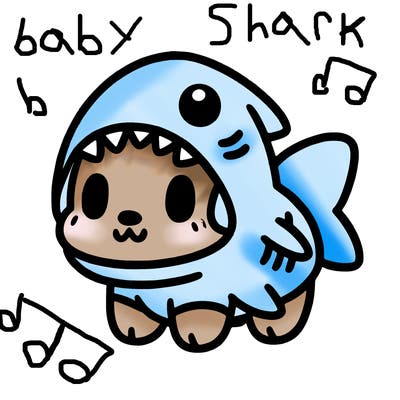 cute dog wearing a shark costume