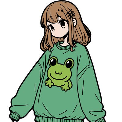 girl wearing frogging sweatshirt