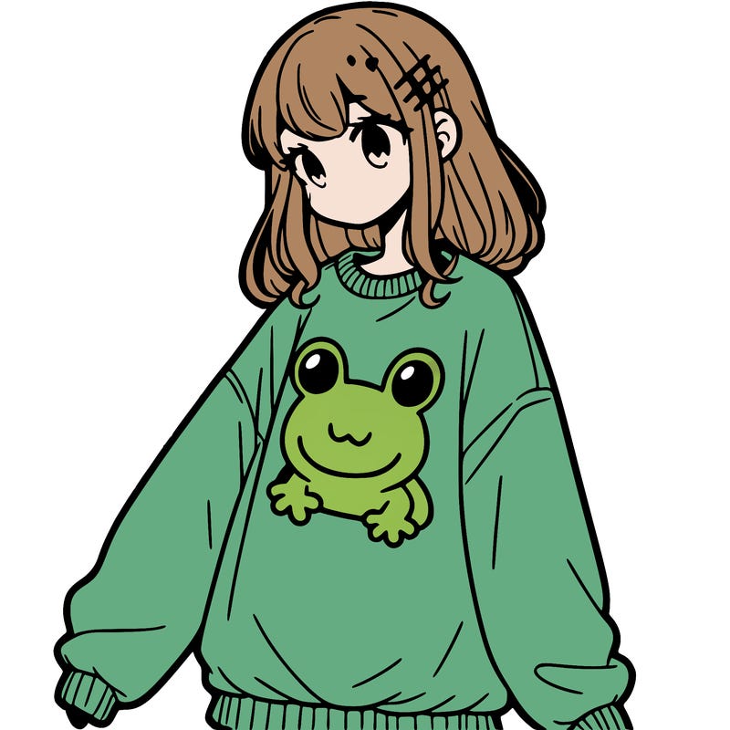 girl wearing frogging sweatshirt