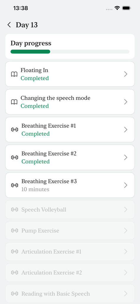 FreeTalk: Stuttering treatment - FreeTalkアプリでの毎日のスピーチエクササイズプランと進捗状況トラッカー。