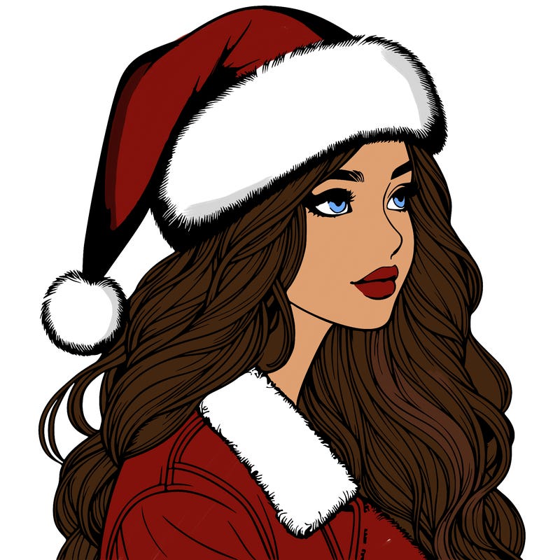 realistic girl in santa hat