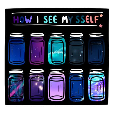 8 empty jar and at the top is says “how i see myself jars”