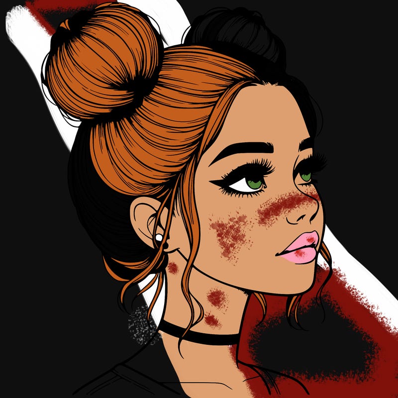 realistic girl with buns on the top of her head