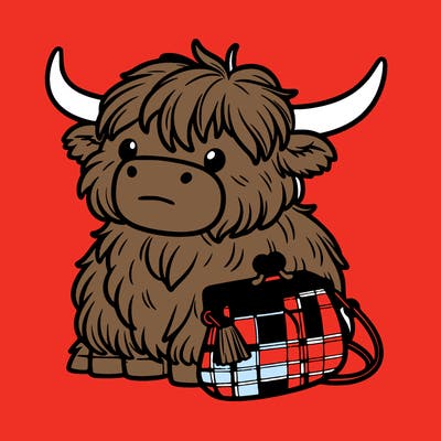 highland cow in a purse