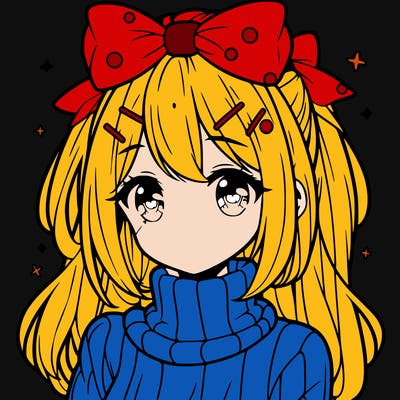 anime girl with hairbow wearing a turtleneck