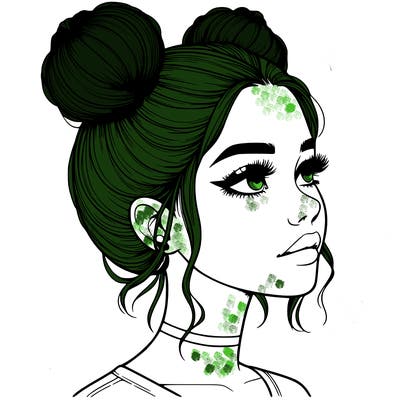 realistic girl with buns on the top of her head