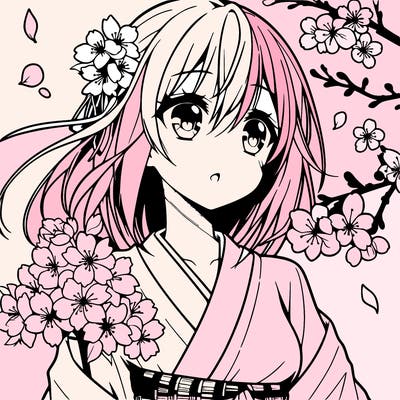 anime girl with cherry blossoms