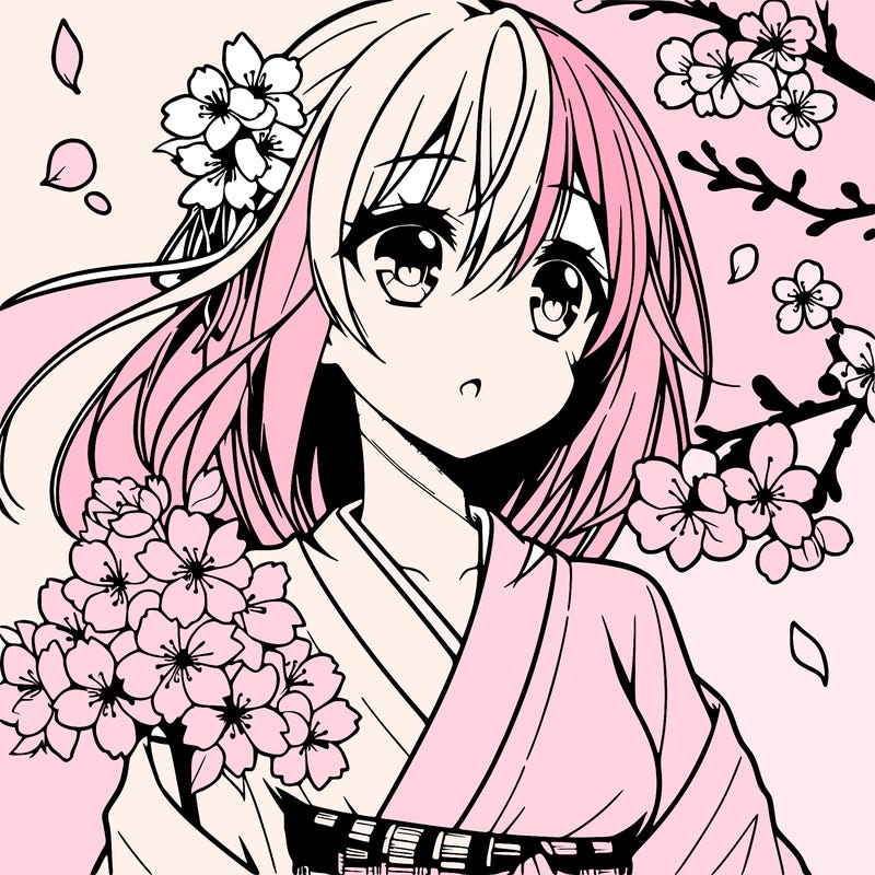anime girl with cherry blossoms
