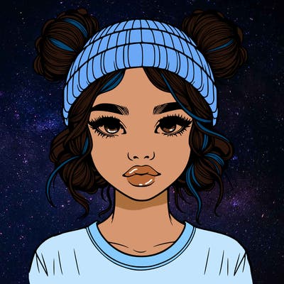 realistic girl with buns in her hair with a beanie on
