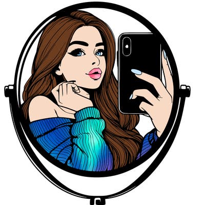 realistic girl taking mirror selfie beautiful