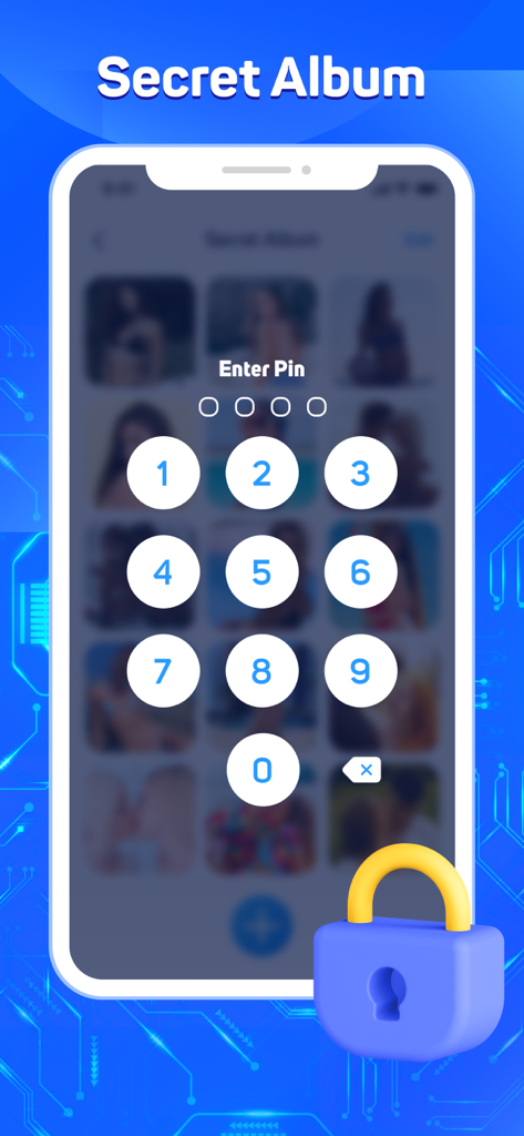 Quick Cleaner : Clean Storage - Funzione album segreto che mostra un blocco PIN numerico per proteggere foto e video privati