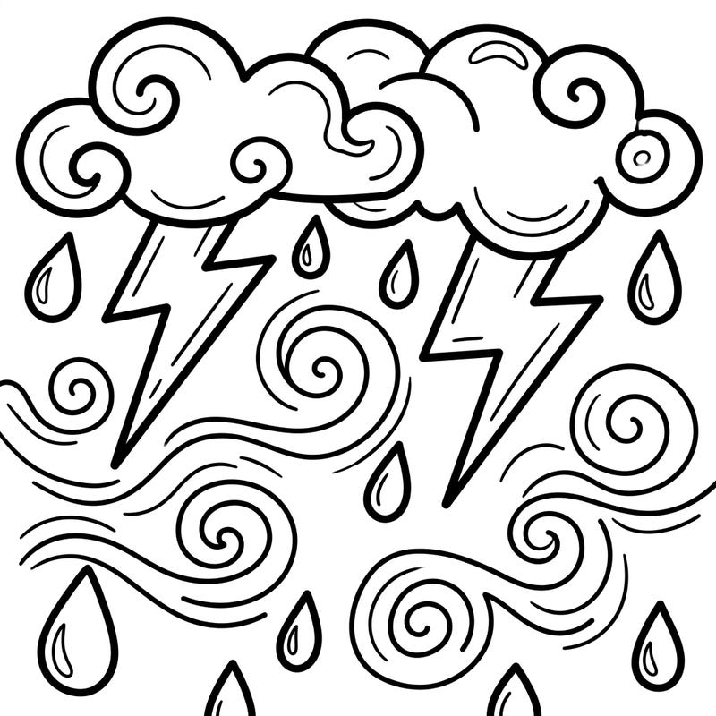 Introduce your little one to the wonders of weather with this adorable thunder and lightning coloring page. Designed specifically for toddlers, it features bold outlines and large areas perfect for developing motor skills and sparking creativity.