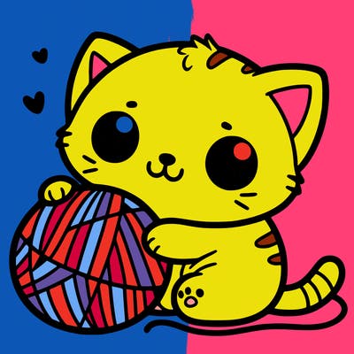 cute cat with yarn ball