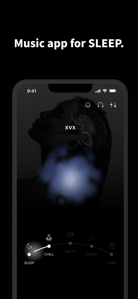 VIE Tunes - Focus,Sleep,Relax - Interfaccia dell'app VIE Tunes che mostra la selezione della modalità sonno per la neuro musica.