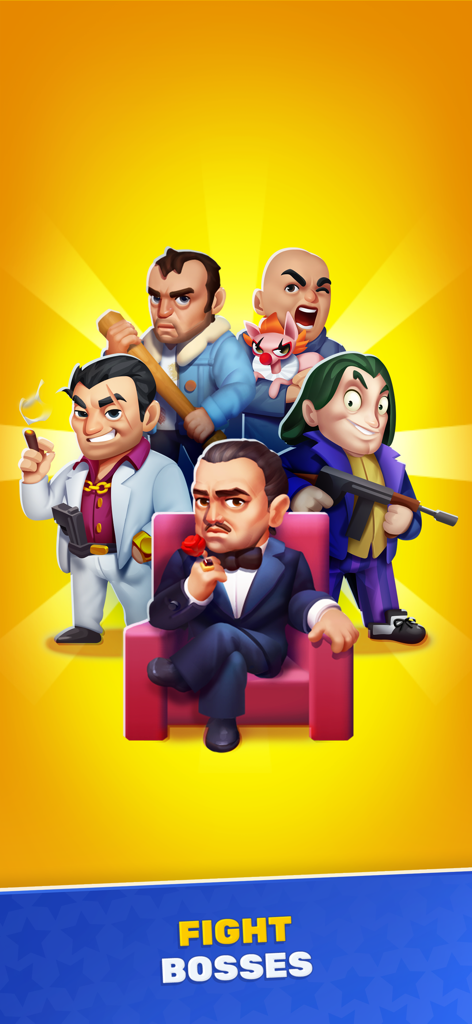 Grupo de jefes del crimen de dibujos animados en el juego Police Department Tycoon