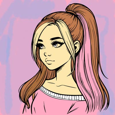 realistic girl with a high ponytail