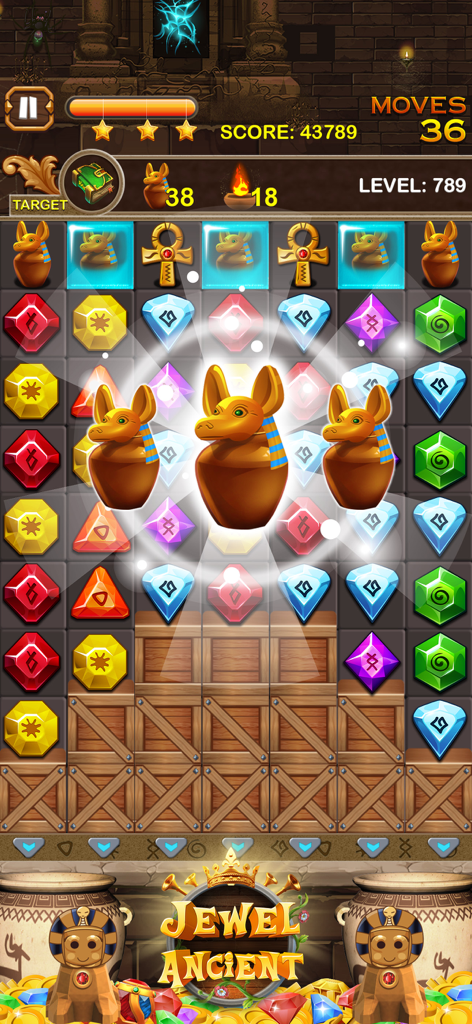 Jewel Ancient Treasure - Gameplay de puzzle match 3 Jewel Ancient Treasure avec un thème égyptien et des joyaux colorés