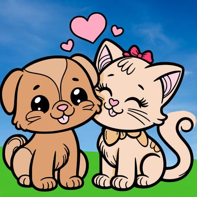 cat with a dog and in love