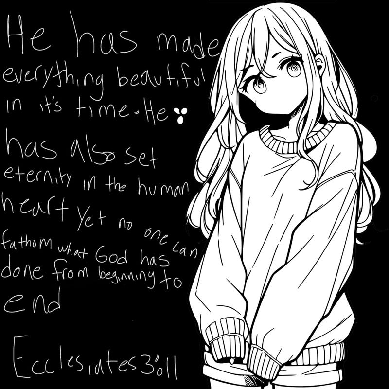 manga teen girl  in a sweater and baggy pants