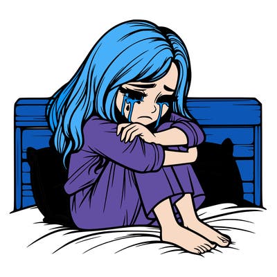 realistic girl crying on her bed over a break up