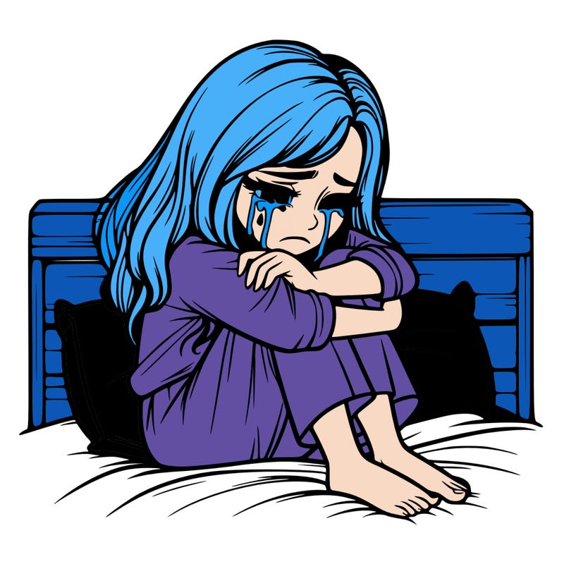 realistic girl crying on her bed over a break up