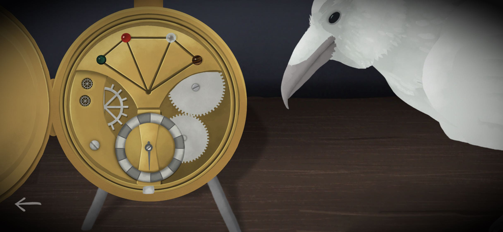 Tick Tock: A Tale for Two - Um quebra-cabeça mecânico dourado e um pássaro branco em Tick Tock A Tale for Two