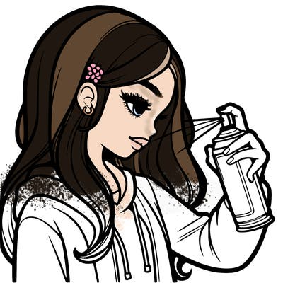 a realistic girl spray painting