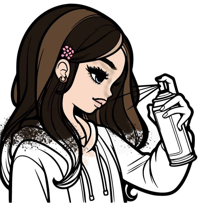 a realistic girl spray painting