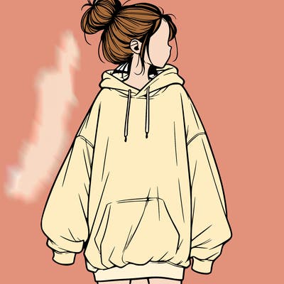 realistic girl with a oversized sweatshirt on and a bun