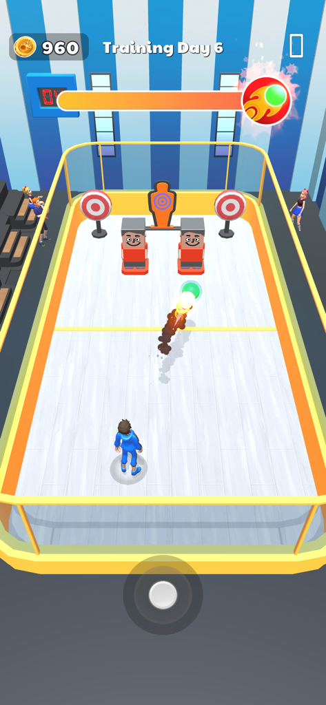 A player throwing a glowing ball at targets in Dodge The Ball 3D training mode