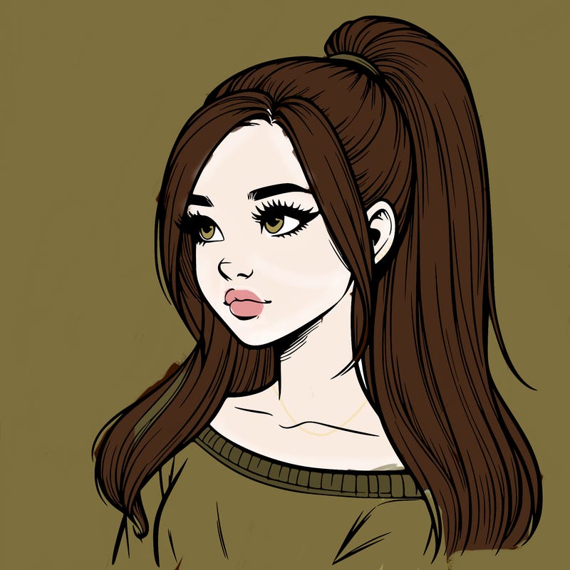 realistic girl with a high ponytail