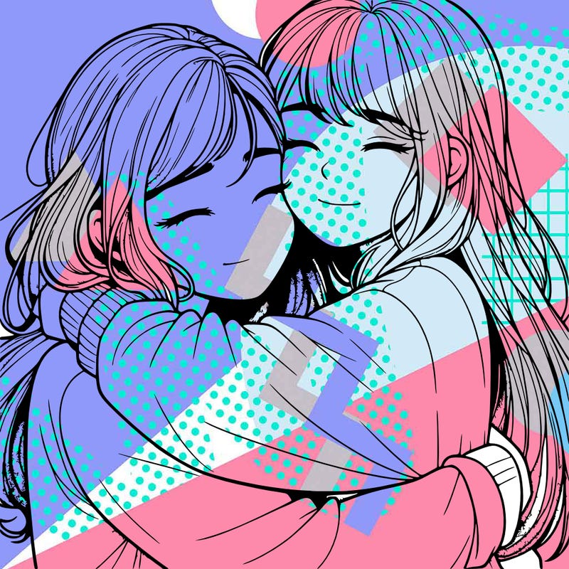 realistic two girls hugging