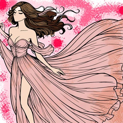 realistic woman in dress flowing the the wind