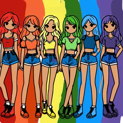 a group of girls wearing crop tops and shorts