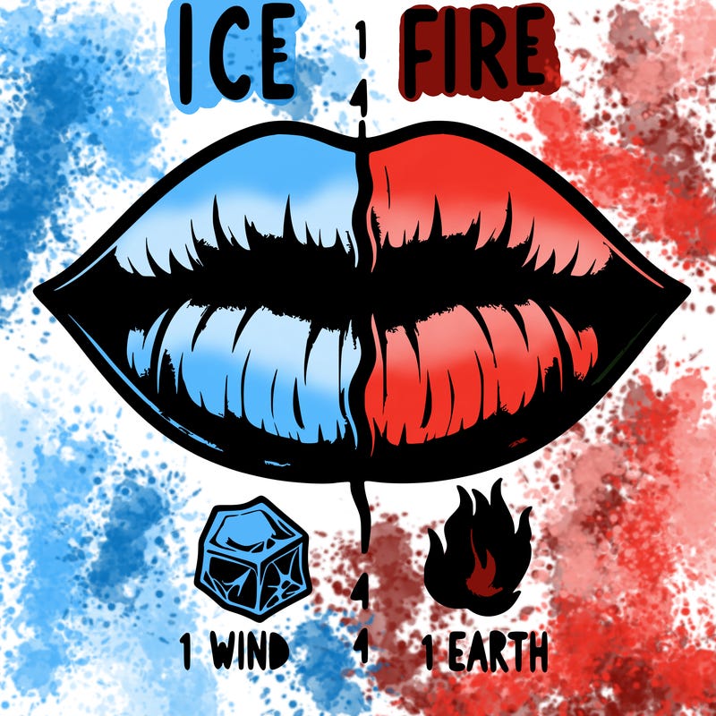 realistic lip split in fourth . 1 fourth ice 1 fire 1wind 1 earth