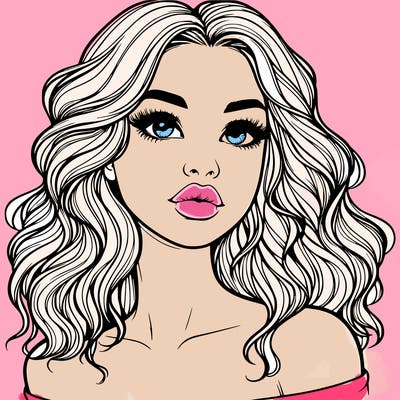 realistic girl with wavy hair and lips